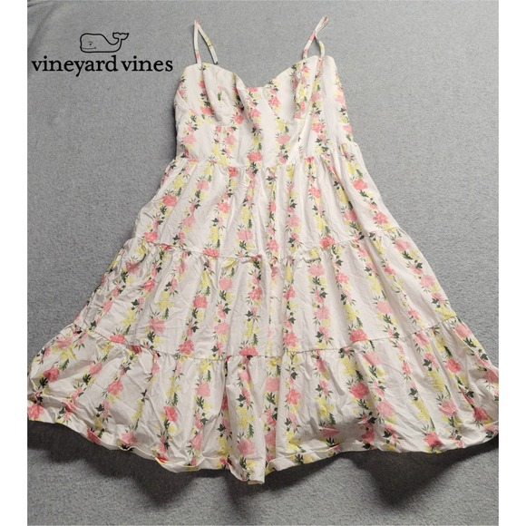 Vineyard Vines Dresses & Skirts - Vineyard Vines Kentucky Derby Floral Tiered Midi Dress White Pink Yellow Size 6